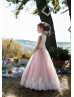 Ivory Lace Pink Tulle Corset Back Sweetest Flower Girl Dress